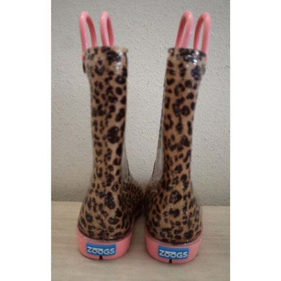 Zoogs Toddler Girl's Sz 8 Tan & Pink Leopard Print Rain Boots - Picture 4 of 9